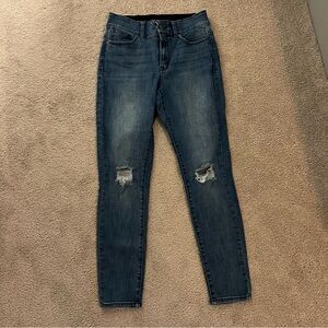 New York & Company Dark Blue Distressed Skinny Jeans
